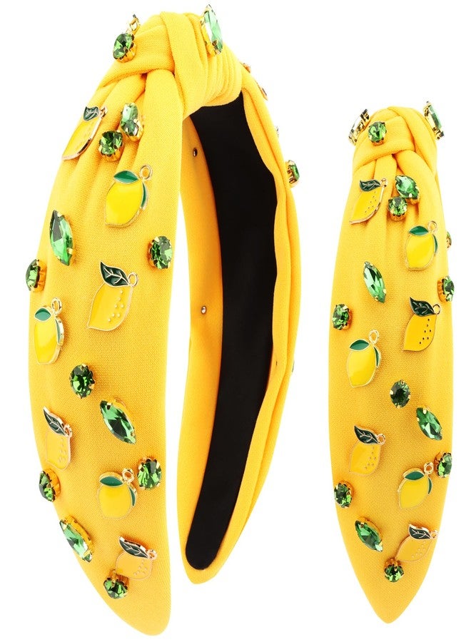 Hapdoo Yellow Lemon Rhinestone Jeweled Knotted Headbands for Women Girls, Fashion Cute Fruit Hair Accessories Gift for Girls - Image 1